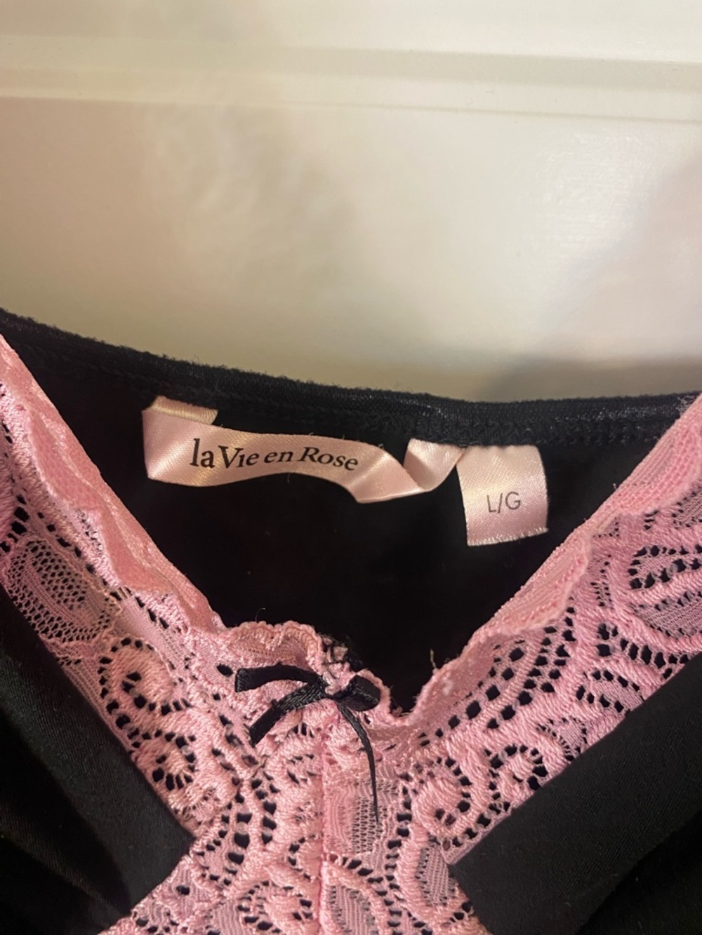 La Vie En Rose Chemise Black Pink Lace Trim Nightie Size Large Lingerie Stretchy - Picture 4 of 9